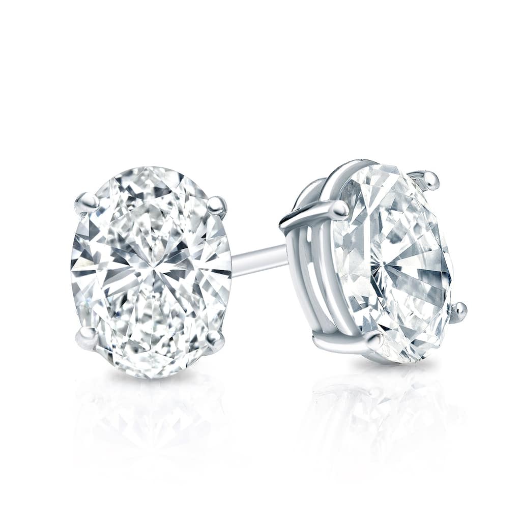 Auriya Natural Oval 4-Prong Diamond Stud Earrings 1.00 to 3.00 ct. tw. Push-Back (F-G VS)