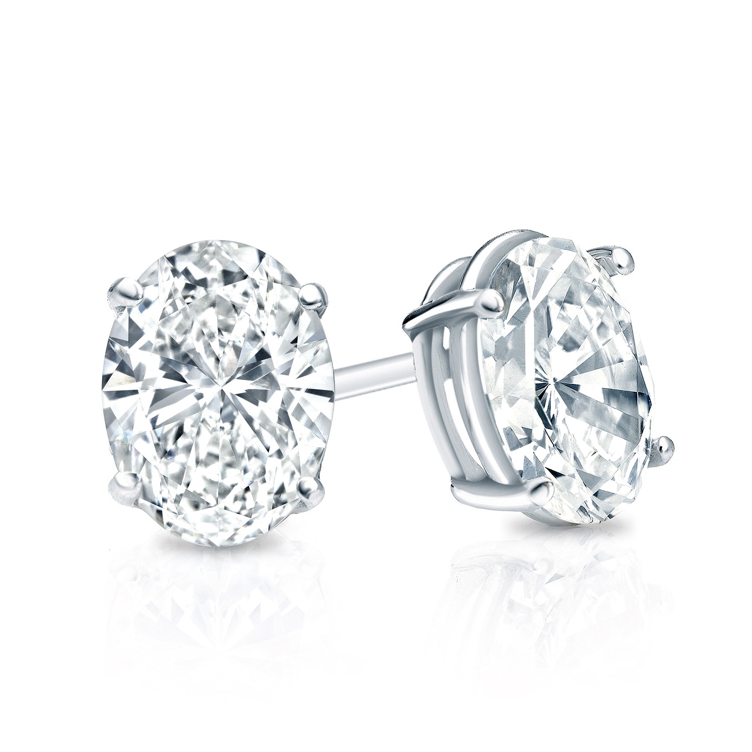 Auriya Natural Oval 4-Prong Diamond Stud Earrings 1.00 to 3.00 ct. tw. Push-Back (E-F VS)