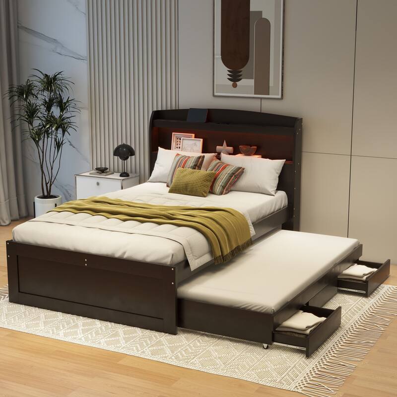 Multi-purpose platform bed with trundle and drawers