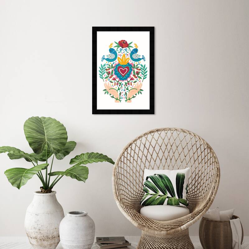"Give you My Heart", Heart Queen Flowers Modern Blue Framed Wall Art Print for Bedroom