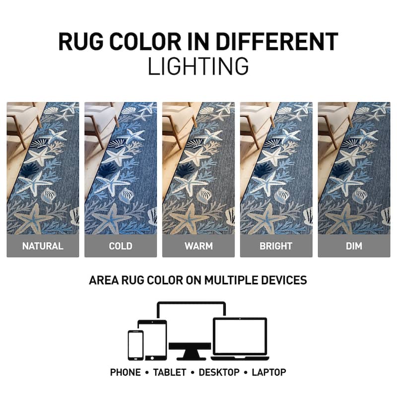 World Rug Gallery Indoor/Outdoor High-Low Textured Area Rug, Coastal Border Easy-Clean Patio Rug