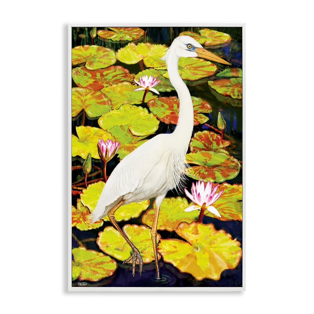 Stupell Stepping Bird on Lily Pads Framed Giclee Art Design By Rosiland Solomon