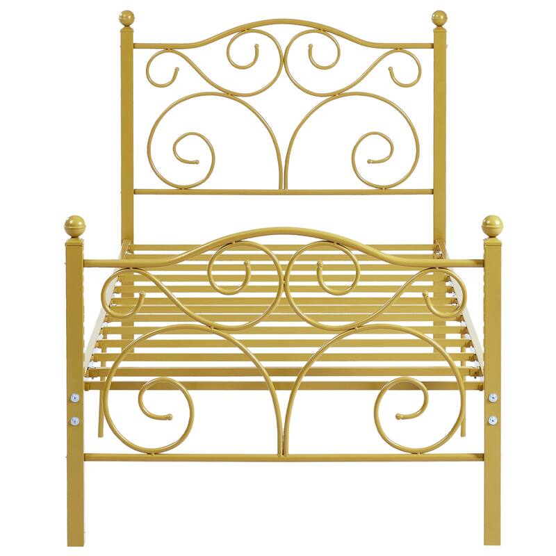 Javlergo Metal Bed Frame with Arched Headboard and Footboard, Heavy Duty Steel Slat Support, No Box Spring Needed