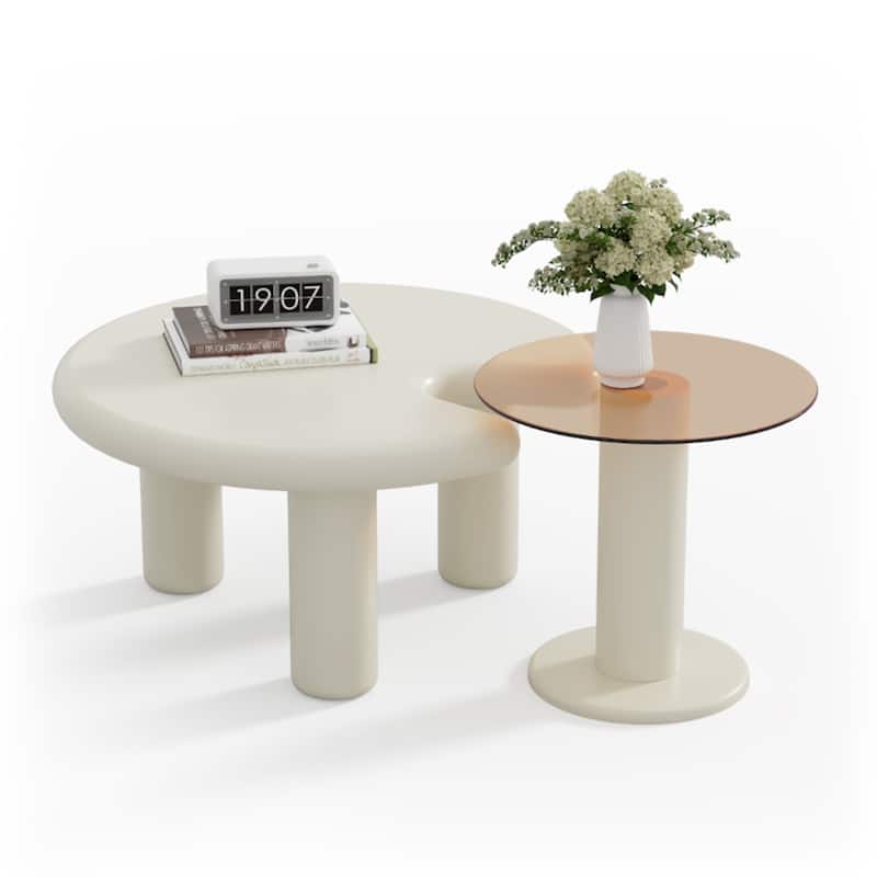 Circular Beige Cream Coffee Table Set