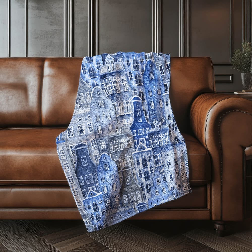 Premium Machine Washable Modern City Sherpa Throw Blanket