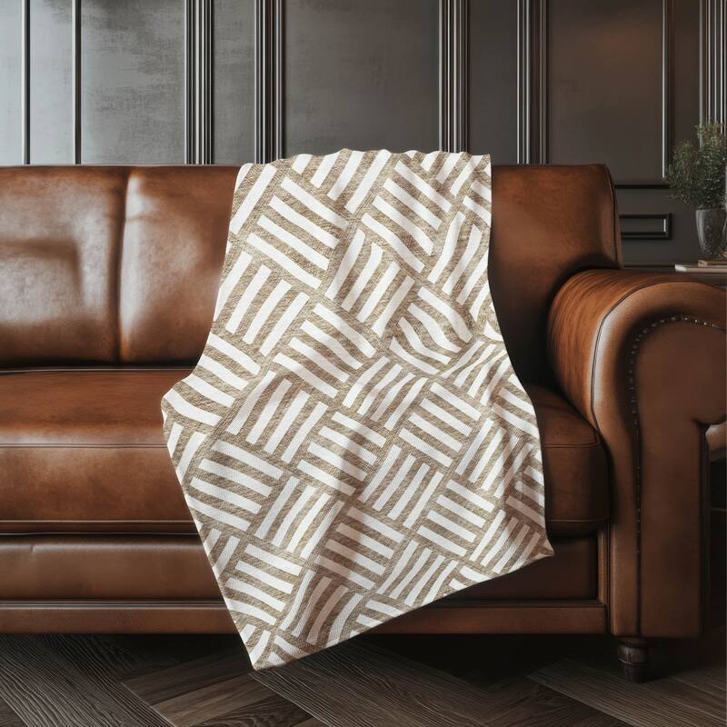 Premium Machine Washable Contemporary Geo Sherpa Throw Blanket - Brown - 4'2" x 5'10"