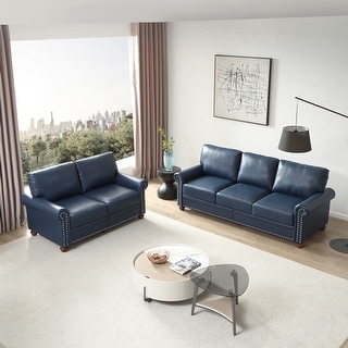 Livingroom Navy Blue Faux Leather Sectional Sofa Sets w/ Storage Box ...
