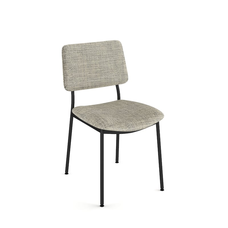 Amisco Sullivan Upholstered Dining Chair with Open Back and Metal Legs - Cream and Black Boucle Fabric / Black Metal