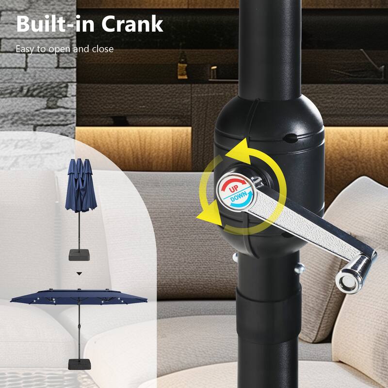 MAISON ARTS 15ft 2-Tier Large Patio Umbrella with Solar Lights, Double-Sided Outdoor Market Umbrellas with Base Included