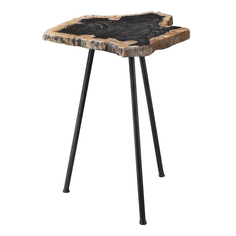 Uttermost Mircea 16" Wide Cross Section Petrified Wood Accent Table by - Black / Natural
