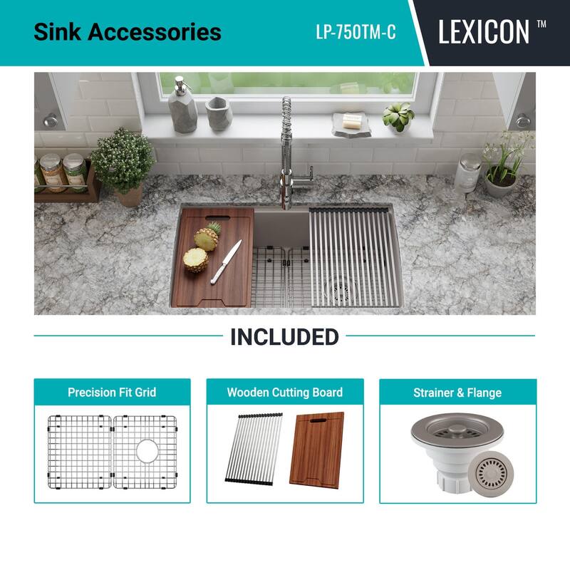 33 Inch Lexicon Platinum Quartz Composite Drop-in Undermount Single Bowl Workstation Galaxy Concrete Kitchen Sink LP-750TM-C