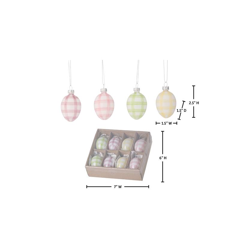 2" Glass Stripe Egg Ornament Box of 8