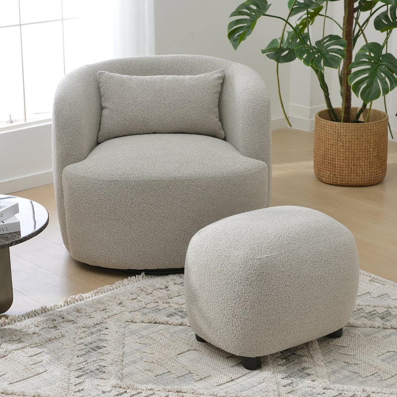 KINWELL 23" W Boucle Upholstered Footstool Ottoman Sofa Chair Footrest