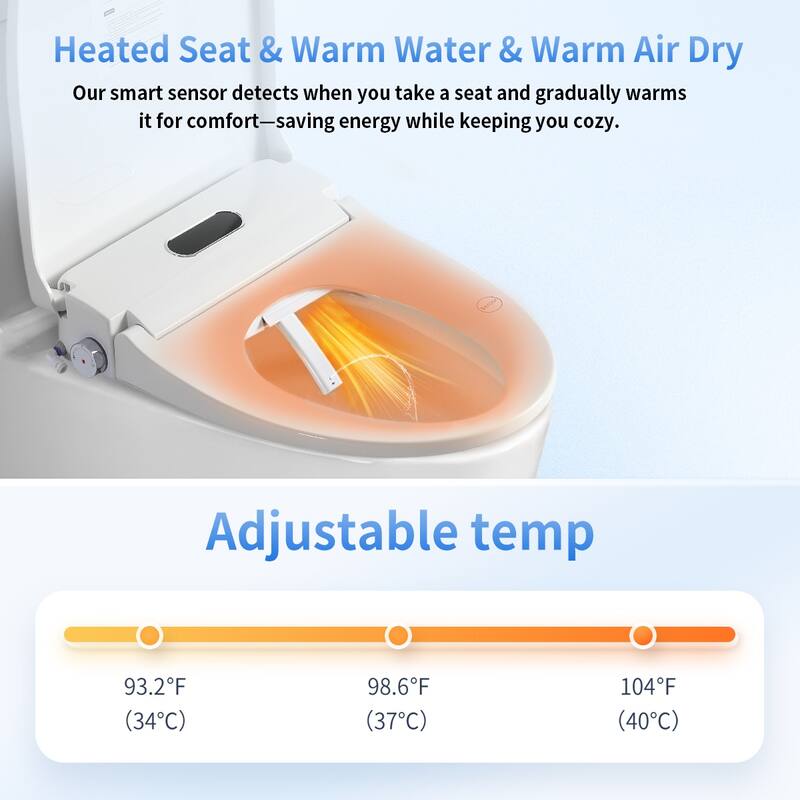 Smart Bidet Toilet Seat With Side Knob Adjustable Heated Seat With Portable Bidet,Auto Open/Close,Night Light, Only Seat