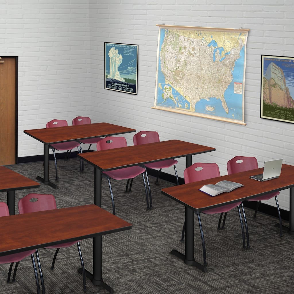 48" x 24" Training Table- Cherry & 2 'M' Stack Chairs- Burgundy