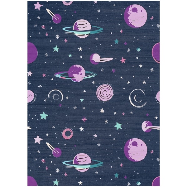 slide 2 of 9, Nourison Imagination Indoor only Black Solar System Graphic Area Rug 3'5" x 5' - Black