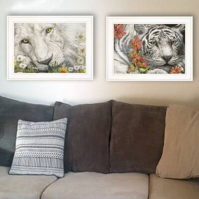TrendyDecor4U Farmhouse "Tiger Lily Dandy Lion" Framed Print Wall Art by Ed Wargo - Green