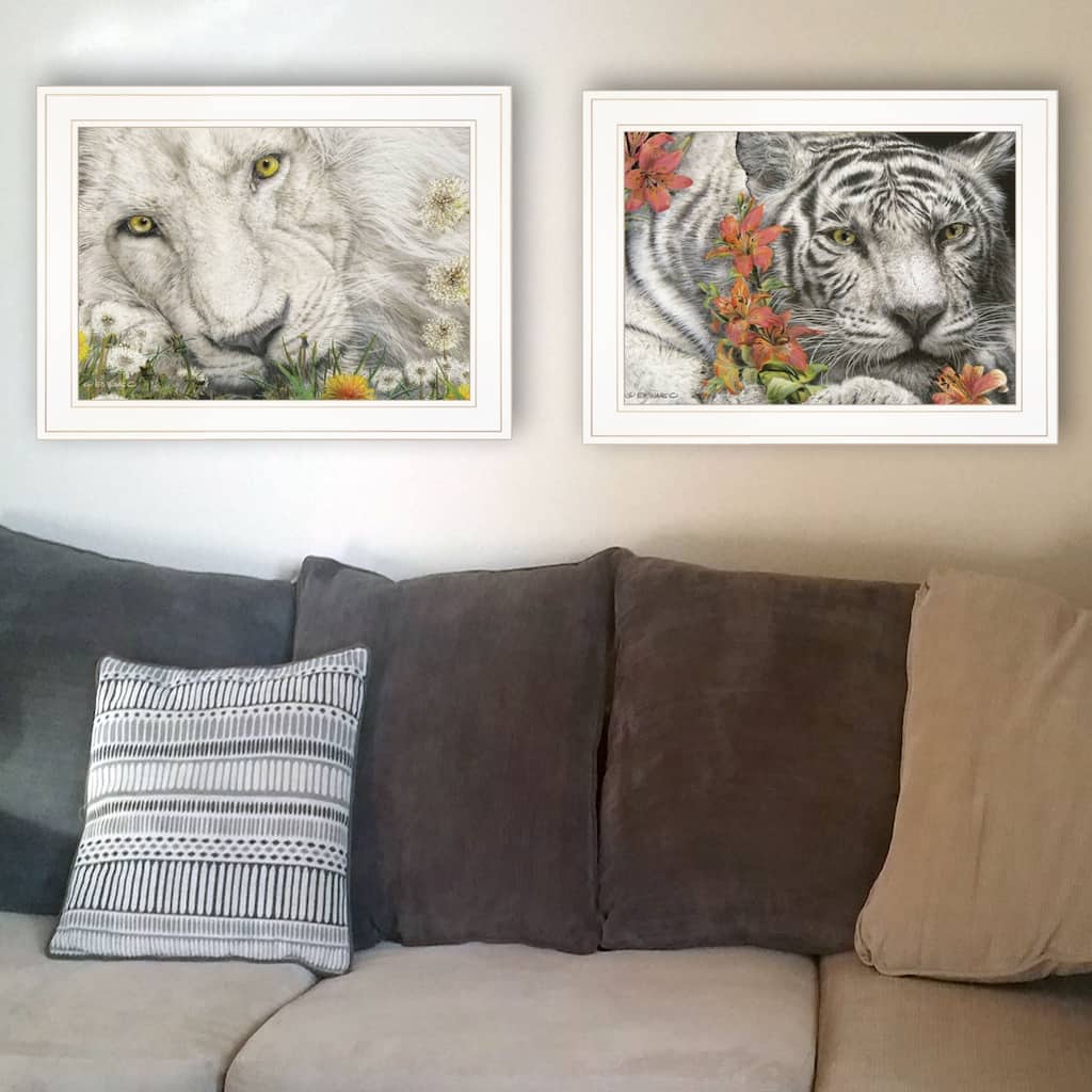 TrendyDecor4U Farmhouse "Tiger Lily Dandy Lion" Framed Print Wall Art by Ed Wargo - Green