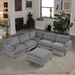 Modular L Shaped Sectional Sofa with Ottoman for Living Room - Bed Bath