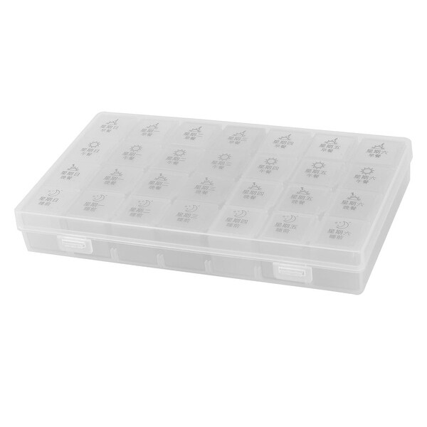 Family Office PP Rectangle 28 Slots Medicine Pill Storage Holder Case Box White
