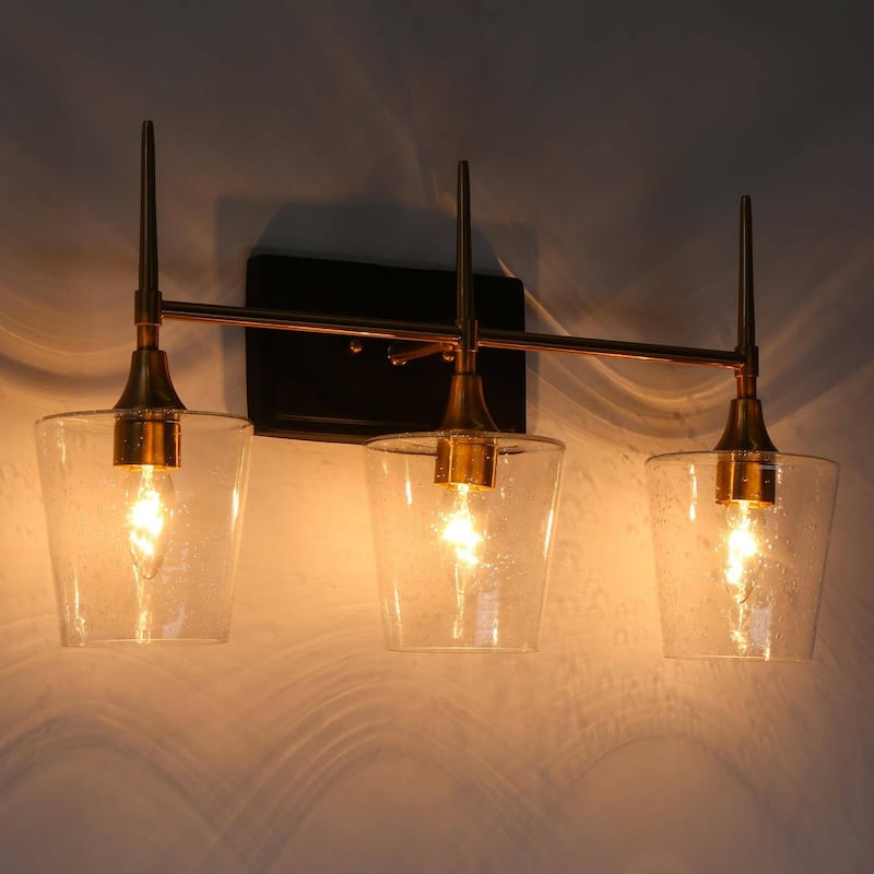 Modern Black Gold 3-Light Bathroom Vanity Light Dimmable Wall Sconces with Wine Glass - 21.5"L X 6.5"W X 12"H