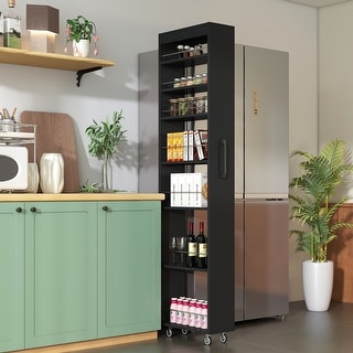 Roomfitters 7 Tier Pull Out Pantry Cabinet Slim Side Storage Tower Mobile Kitchen Cart Rolling Gap Organizer