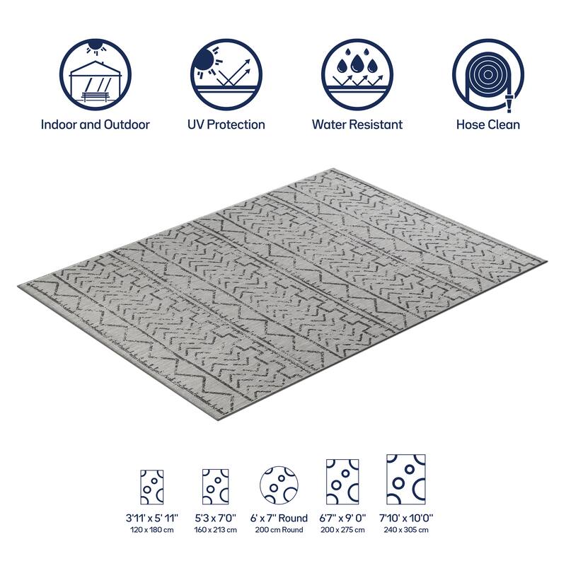 Beverly Rug Dark Grey Trellis Indoor Outdoor Rug, Outside Carpet for Patio, Deck, Porch