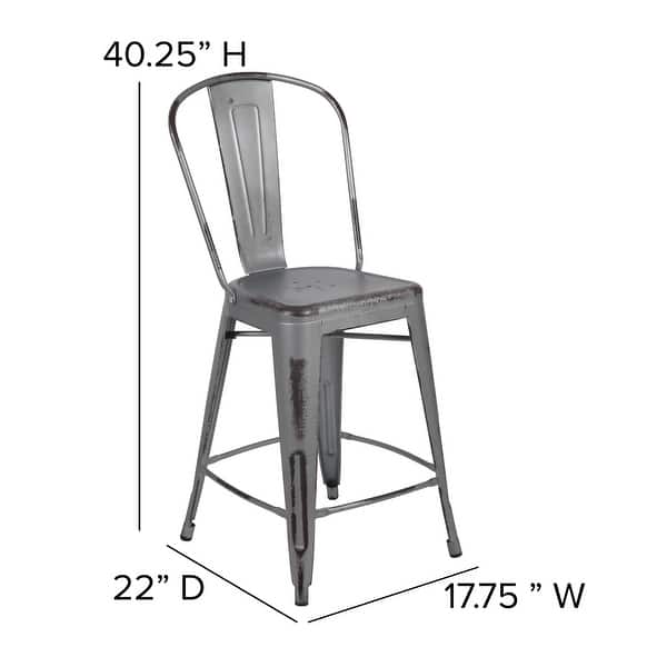 dimension image slide 0 of 2, Distressed Metal Indoor/ Outdoor 24-inch Counter Stools (Set of 4)