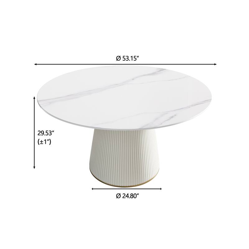 Modern 53" Round White Dining Table for 6 Person Marble Top Gold & Black Pedestal