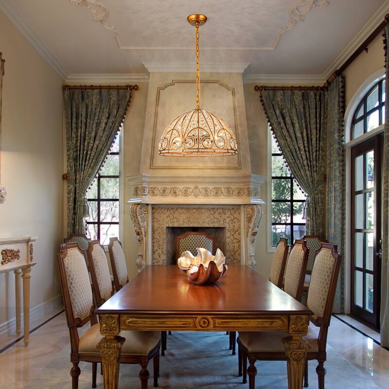 Ennu Retro Antique Sphere Crystal Chandelier Adjustable Dining Room Chandelier - Brass