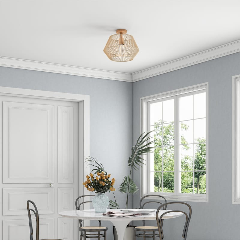 Bohemian Natural Drum Rattan Hanging Pendant Light