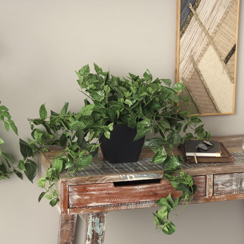 Faux Foliage Pothos Artificial Plant with Black Plastic Pot - Green - Roche River Decor
