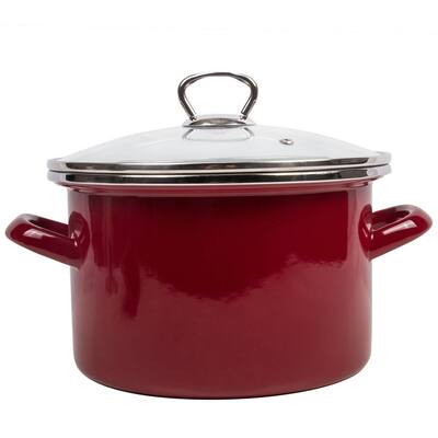STP Goods Burgundy Enamel on Steel 1.6-quart Pot with a Glass Lid