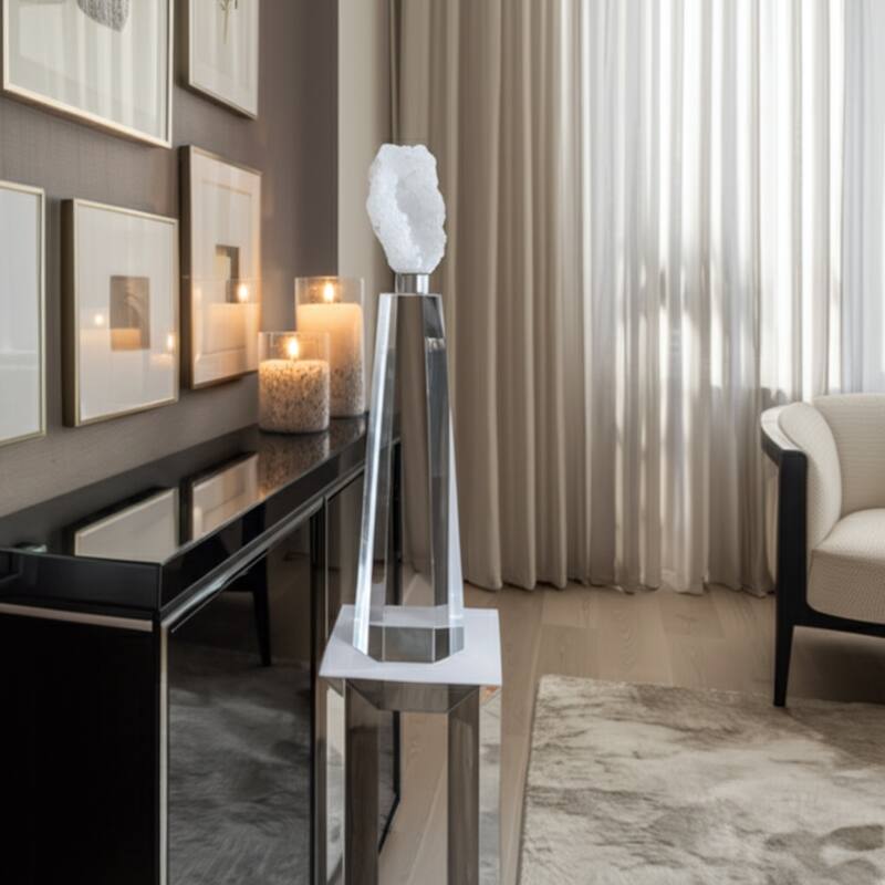 Crystal Stone Decorative Object Modern Geometric Glass Base Home Decor
