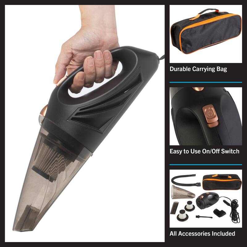 Car Vacuum - 12V High-Powered Handheld Vacuum - 16ft AUX Power Cord and Travel Case Included - Car Accessories by Stalwart