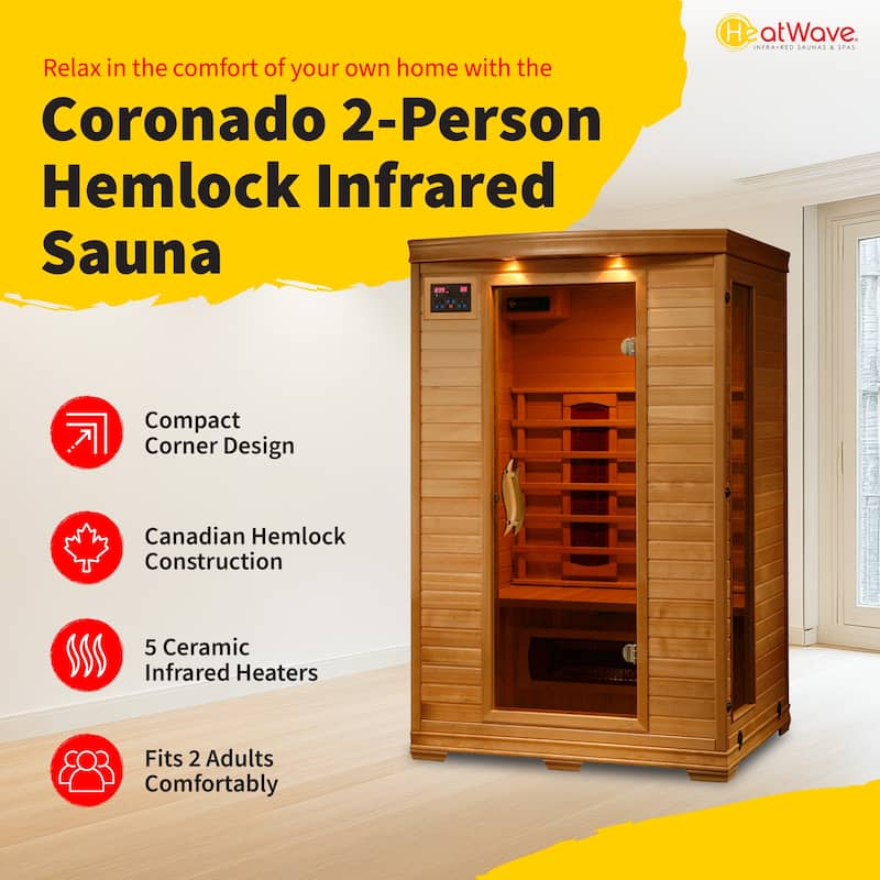 HeatWave Coronado 2-Person Hemlock Infrared Sauna with 5 Ceramic Heaters
