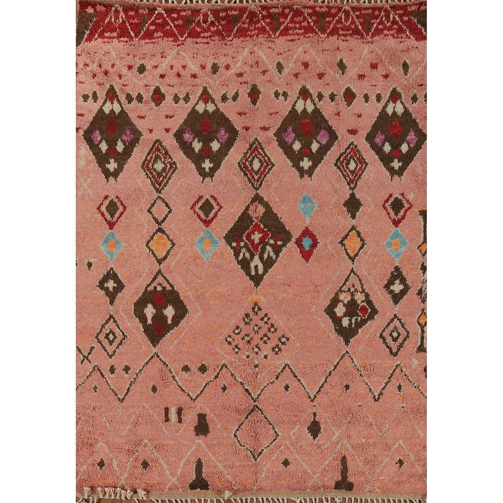 Plush Pink Moroccan Area Rug Hand-Knotted Tribal Wool Carpet - 7'11" x 10'8"