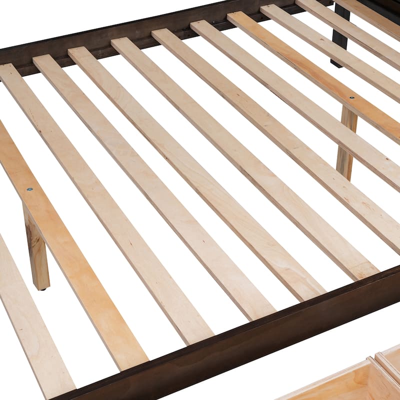 Twin Over Full Bunk Bed with Shelves, Storage Staircase and 2 Drawers