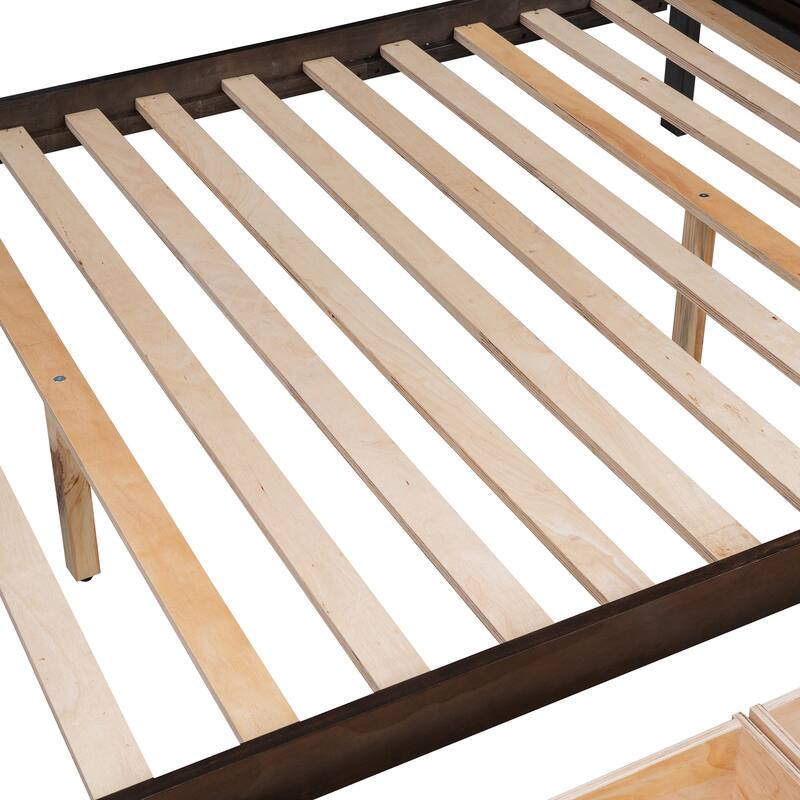 Wood Twin Over Full Bunk Bed with Shelfs, Storage Stairs and 2 Drawers