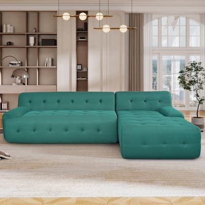 Modern Large L-Shaped Modular Sofa, 2-Piece Set, Green Polyester, No Assembly
