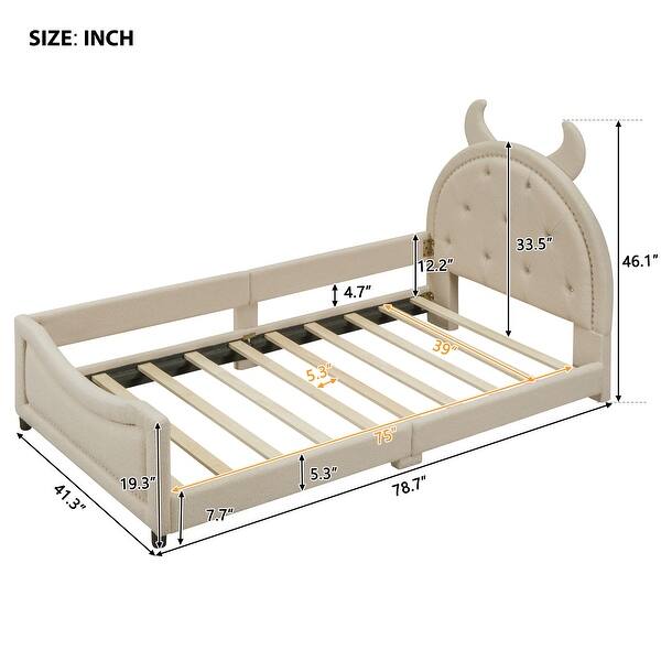 dimension image slide 1 of 3, Twin Size Upholstered Daybed with OX Horn Shaped Headboard
