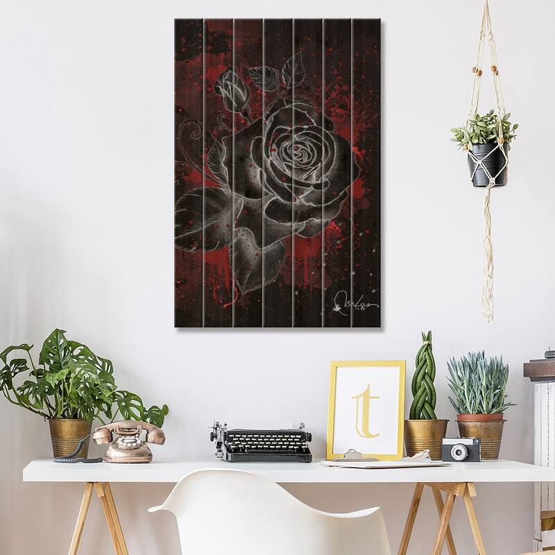 Black Rose Print On Wood by Marine Loup - Multi-Color