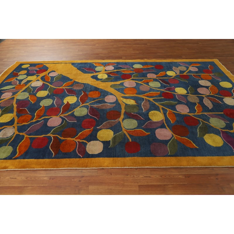 Vegetable Dye Art Deco Chinese Antique Rug Hand-Knotted Wool Carpet - 6'11" x 10'8"