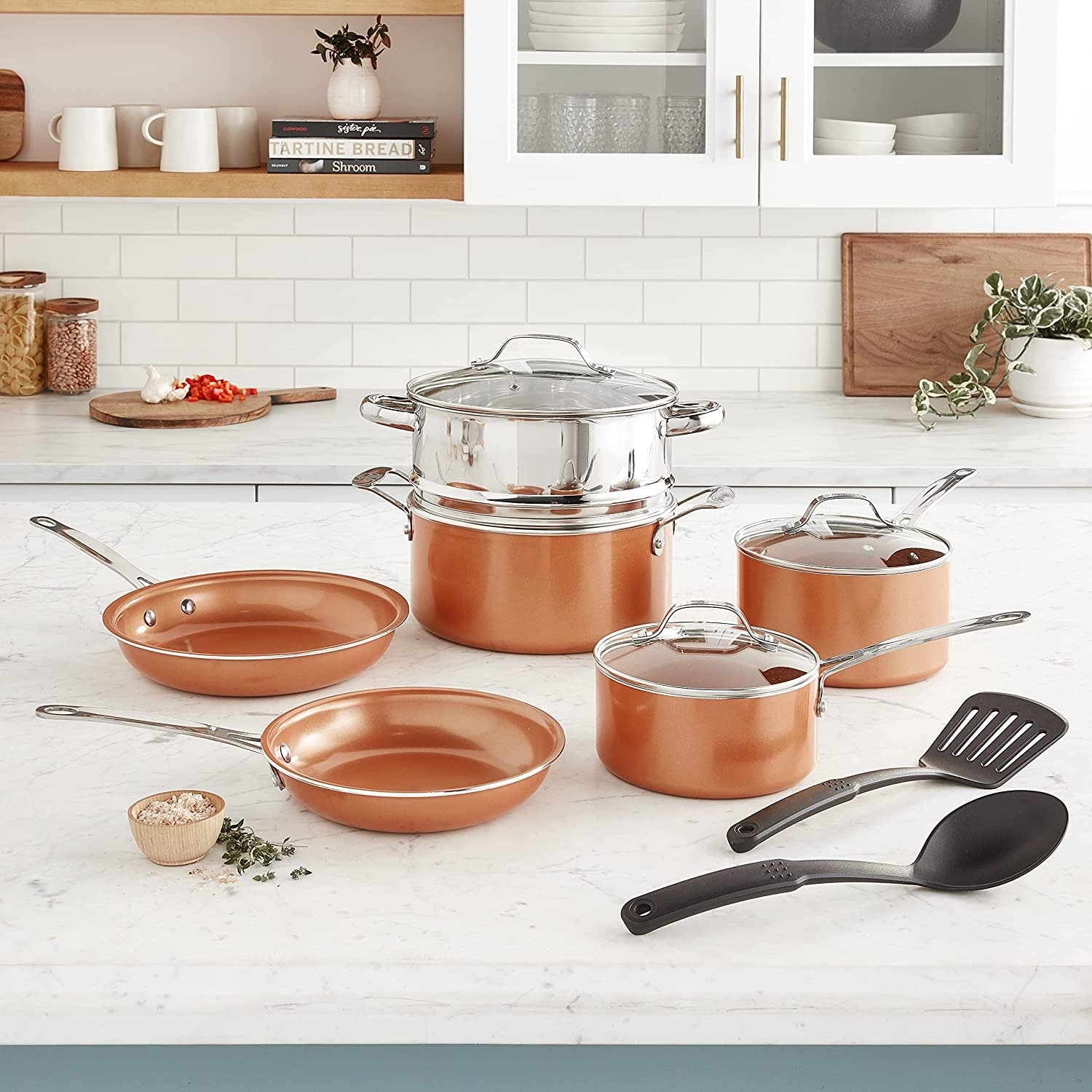 Nonstick Cookware Set, Pots and Pans Set, Ceramic Coating Saucepan for  Cooking, Stock Pot with Lid, Frying Pan, Copper, 10 pieces