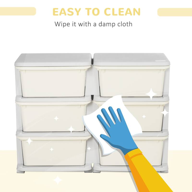 Qaba 3 Tier Kids Storage Unit, 6 Drawer Chest Toy Organizer Plastic Bins for Kids Bedroom Nursery Kindergarten Living Room