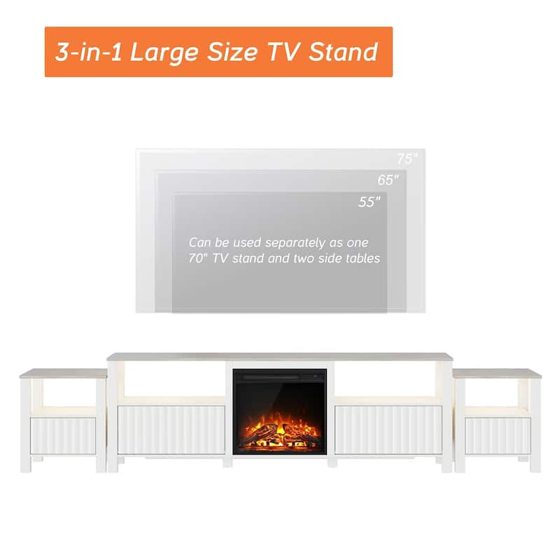Fireplace TV Stand for 75 Inch TV Entertainment Center, White, 70 Inch