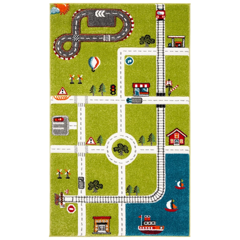 SAFAVIEH Carousel Kids Koika Neighborhood Road Rug - 2' x 3' - Green/Ivory