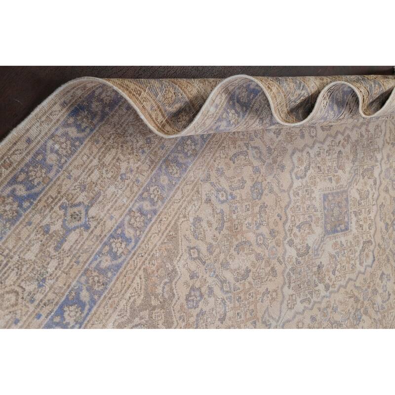 Vintage Distressed Geometric Hamedan Persian Area Rug Wool Handmade - 6'11" x 9'11"