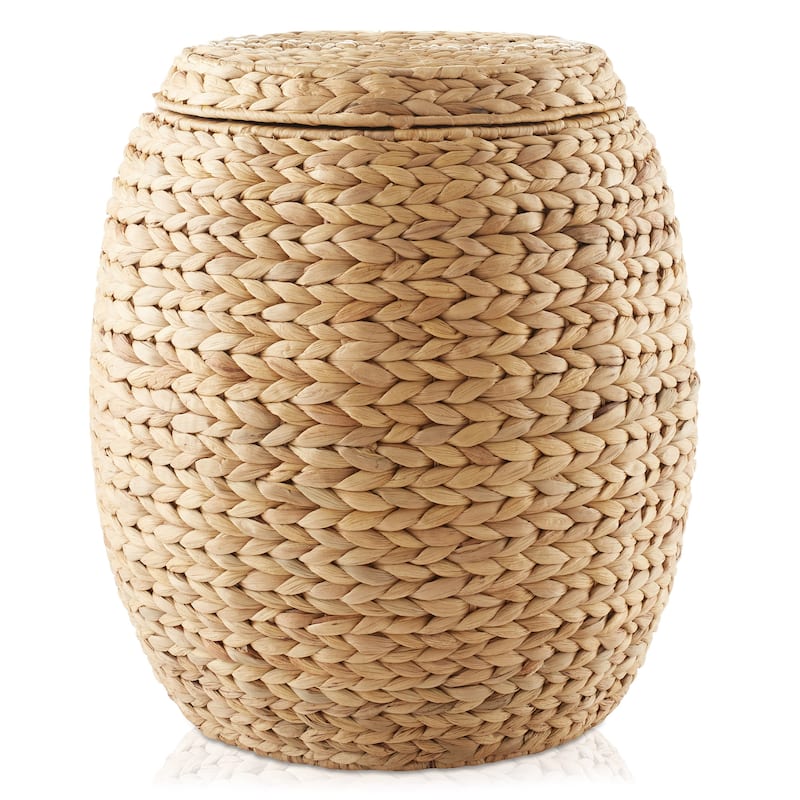 Round Water Hyacinth Storage BasketHamper with Lid