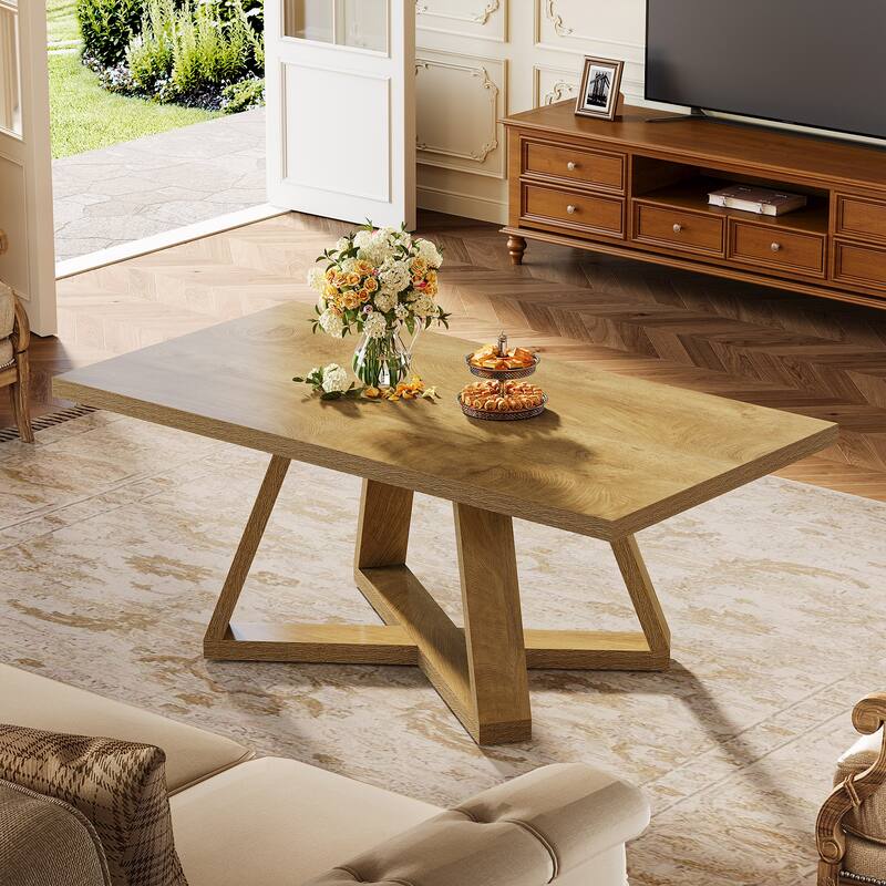 Farmhouse Coffee Table for Living Room, Rectangle Cocktail Tea Table